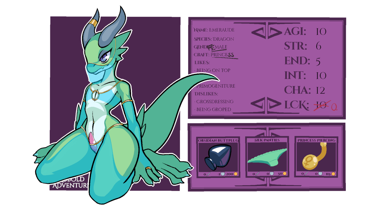 Art by Sneaky Emeraude's character sheet (slightly lewd)